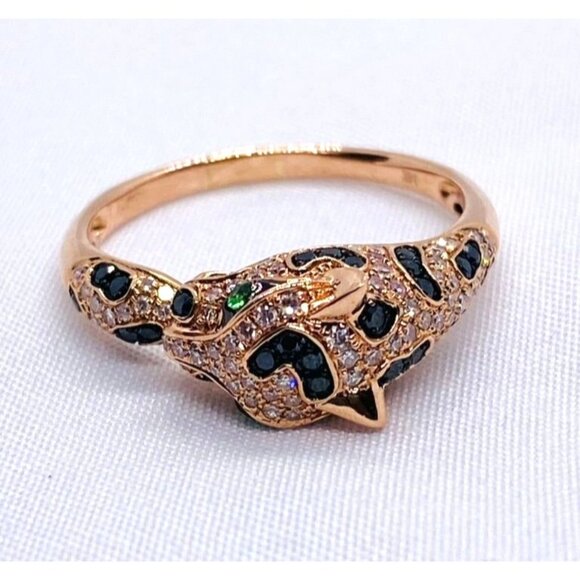 Effy Signature 14K Rose Gold Diamond & Tsavorite Panther Ring Size 9 - Picture 9 of 10
